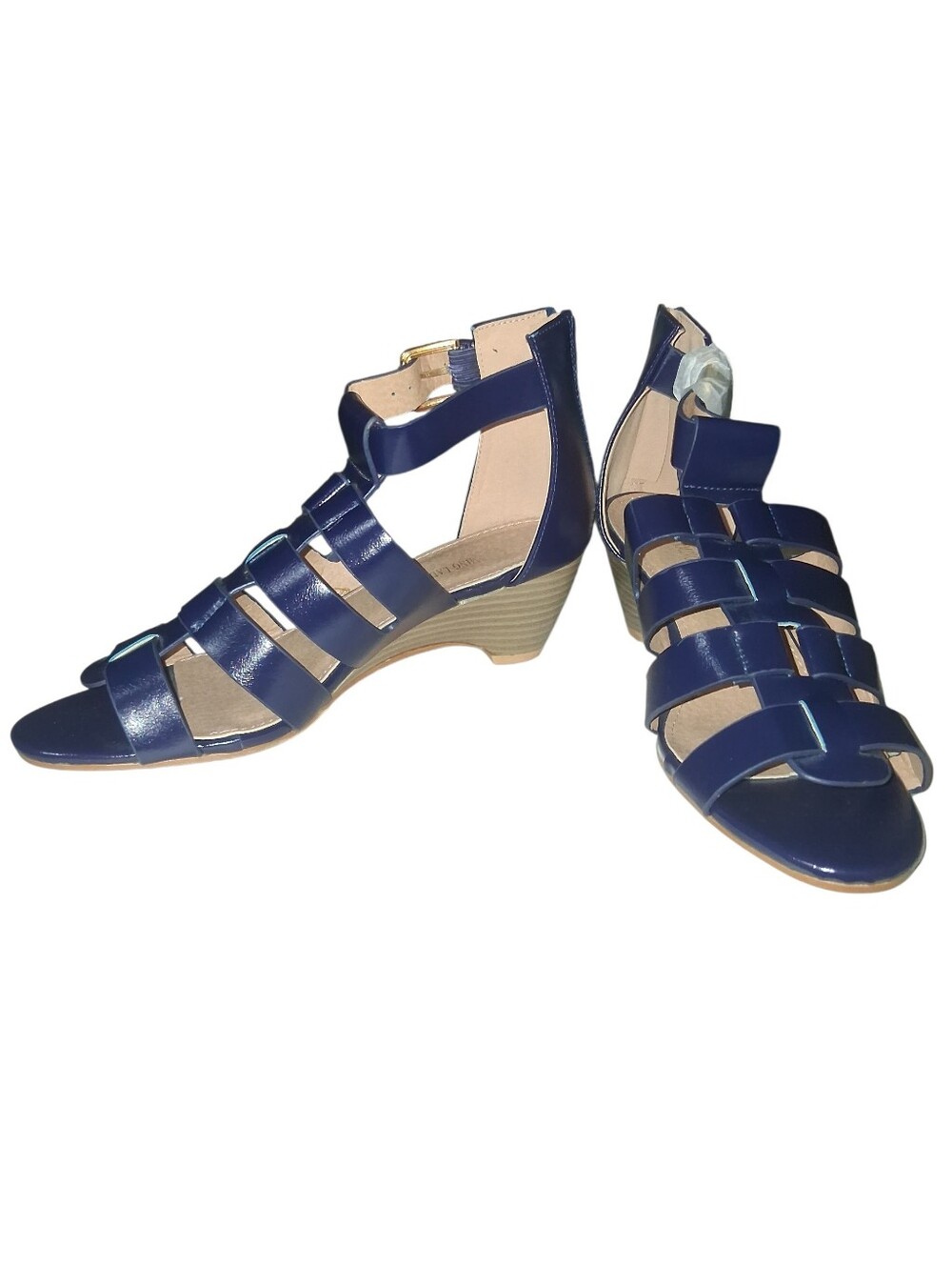 NWT Charming Lady Catana Navy Blue Strappy Gladiator Wedge Sandals